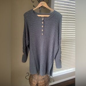 Free People Intimately Around the Clock Oversized Ribbed Henley Sweater SZ M